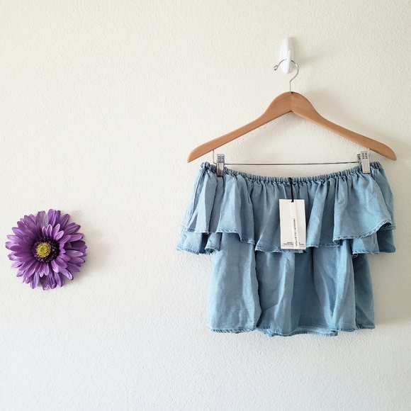 Zara Tops - Zara Woman Premium Denim Ruffle Crop Top Size M